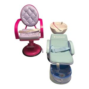 American Girl Pink and Purple Salon Chair with Blue Spa Set